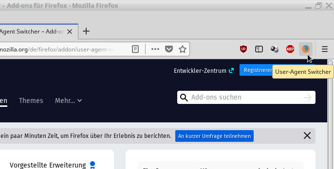 erscheint neben der Adressleiste.