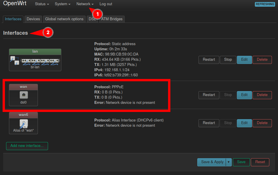 WAN: Network device is not present